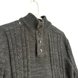 Retrofit Mens Charcoal Gray Cable Knit Button Mock Neck Sweater Size L RN63925